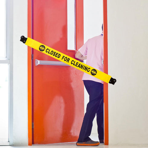 4 Pcs Closed for Cleaning Sign with Magnetic Ends Nylon Bathroom Restroom Signs Do Not Enter Magnetic Signs with 8 Suction Cup Hanger Banner for D...