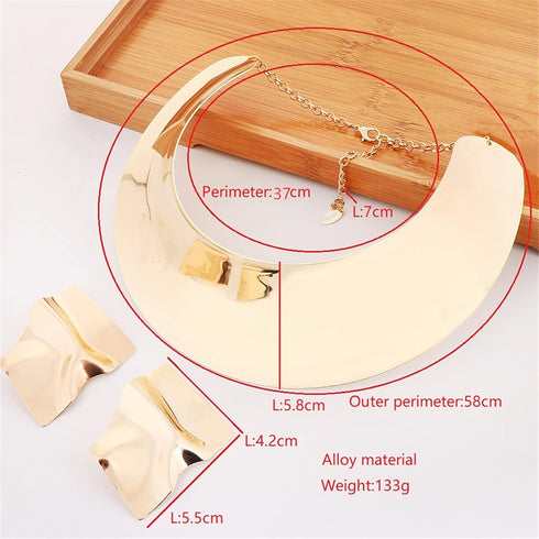 Punk Chunky African Choker Collar Necklace Drop Dangle Earrings Set 14K Gold Silver Plated Exaggerated Gothic Thick Statement Necklace for Women H...