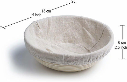 5 Inch Round Banneton Bread Proofing Basket 2 pcs Natural Rattan Cane Brotform Handmade& Linen Liner Cloth...