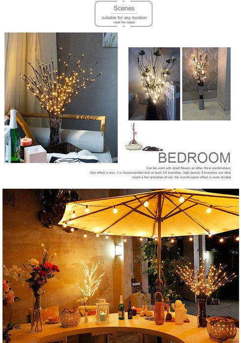 DK177 2 Pack Led Branch Light Battery Operated Lighted Branch Vase Filler Willow Tree Artificial Little Twig Power Brown 30 Inch 20 LED for Home R...