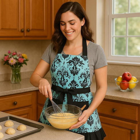 G2PLUS Mothers Aprons for Women with Pockets, Extra Long Ties, Vintage Damask Apron, Perfect for Kitchen Cooking, Baking and Gardening, 28 x 27 In...