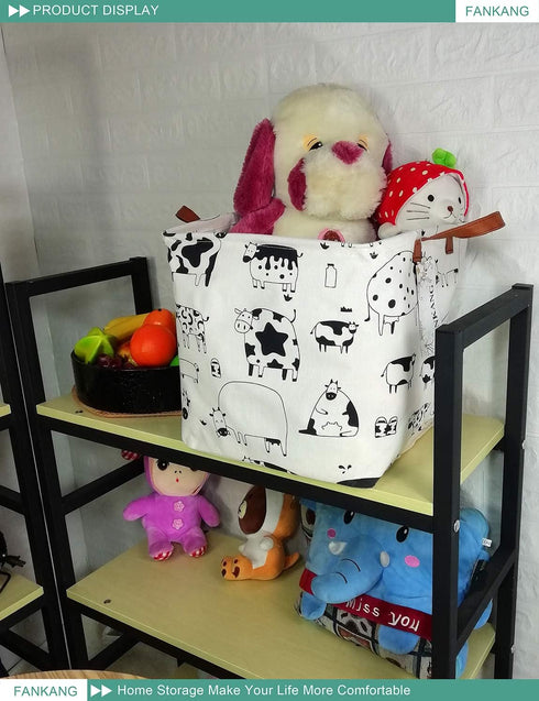 FANKANG Square Nursery Hamper Storage Bins Canvas Laundry Basket Foldable with Waterproof PE Coating Storage Baskets Gift Baskets for Children, Of...