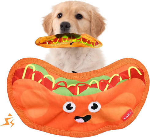 Crinkle Dog Toy with Squeaker, Chew Toy for Small Medium Dogs, Durable and Interactive (Hot Dog)...