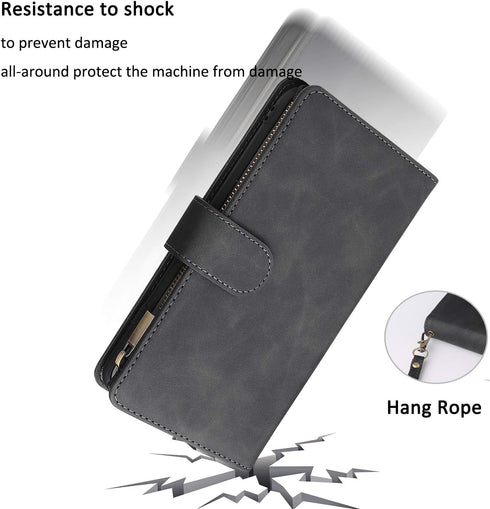 UEEBAI Wallet Case for Samsung Galaxy S10 Plus, PU Leather Wallet Magnetic Closure Handbag Zipper Pocket Cover Kickstand Card Slots with Hand Stra...