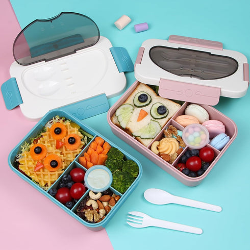 Bento Lunch Boxes for Adults, Blue, 5 Compartment Lunch Box Containers, Reusable & Leakproof, 9 x 6.5 x 2.7 in...