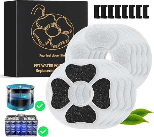 16 Packs Cat Water Fountain Food Grade Replacement Filters & Sponges for 74oz, 135oz Automatic Pet Water Fountain Dog Water Dispenser(8 Carbon Fil...