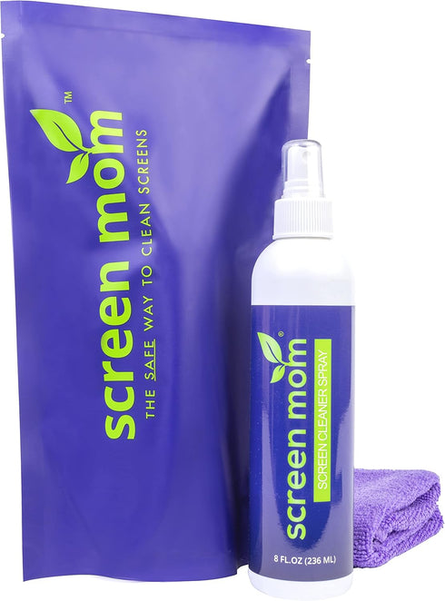 Screen Mom Screen Cleaner Kit for LED & LCD TV, Computer Monitor, Phone, Laptop, and iPad Screens – Includes 8oz Spray Bottle and Large Premium Mi...