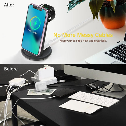 3 in 1 Wireless Charger for iPhone, Fast Charger Stand Dock for Multiple Devices, Wireless Charging Station for iPhone 15/14/13/12/SE/X/XR/XS, iWa...