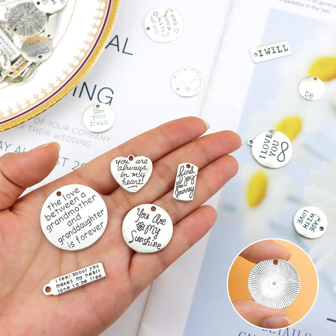 JIALEEY Motivational Charms, Wholesale Bulk Lots Inspirational Message Charm Pendants for Crafting, Jewelry Findings Making Accessory For DIY Neck...