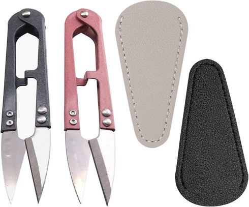 2Pcs Multicolor Mini Sewing Scissors Clipper 2Pcs Leather Scissors Sheath Cover Small Embroidery Thread Thrum Yarn Trimming Nipper U-Shaded Craft ...
