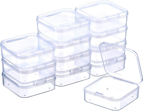 SATINIOR 12 Pack Clear Plastic Beads Storage Containers Box with Hinged Lid for Beads and More (2.12 x 2.12 x 0.79 Inch)...