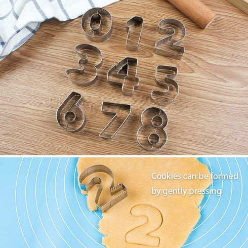 9-Piece Stainless Steel Numbers Cookie Cutter Mold Set Small Biscuits Fondant Chocolate Cutter Mould for DIY New Year Birthday Party Cookie...