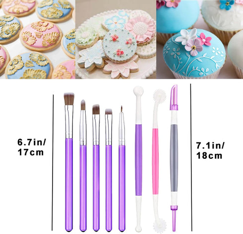 WAFJAMF 8 Pcs Cake Decoration Brushes Tools Set, Cookie Decorating Supplies Kit, Food Paint Brush with Double Head Fondant Gum Paste Tool for DIY ...