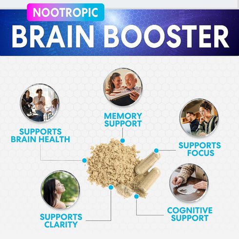 Brain Supplements for Memory and Focus, Nootropic Support for Concentration, Clarity, Energy, Brain Health with Bacopa, Cognitive Vitamins, Phosph...