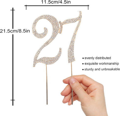 27 Years Birthday Cake Topper - New Best Crystal Rhinestone 27th Wedding Anniversary Or 27 Years Old Cake Topper Party Decoration Gold...