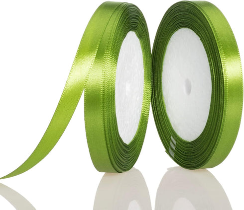 ATRBB 3/8 Inch Lime Green Satin Ribbon, 50 Yards Solid Fabric Ribbon for Gift Wrapping, Bouquets, Wedding and Home Decor, 25 Yards/roll x 2 Rolls...