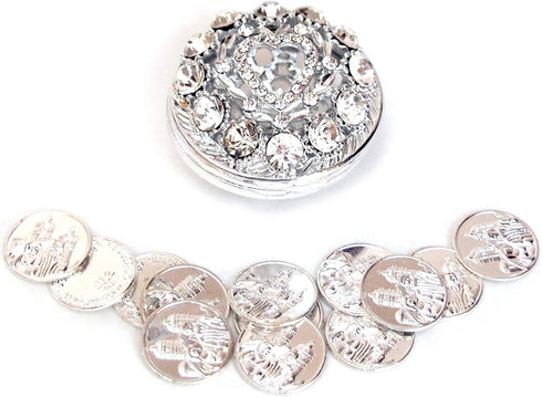 Round Rhinestone Wedding Arras with Coins Set, Silver...