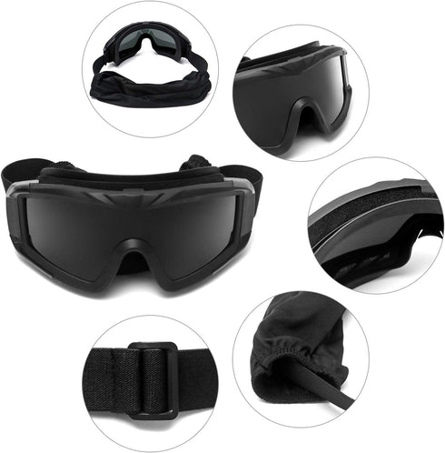 QWORK Outdoor Sports Military Airsoft Tactical Goggles with 3 Interchangable Lens for Riding, Black...