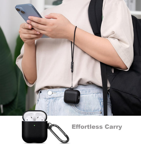 LOPIE Carbon Fiber Texture Case for AirPods 2nd Generation with Cleaner Kit - Vegan Leather Case Cover for AirPods 2nd / 1st Gen (2019/2016), Prot...