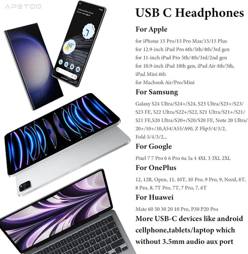 USB C Headphones for iPhone 15 Pro Max Plus,Samsung S24 Ultra S23 FE S22 Flip Fold A54,USB Type C Earphones HiFi Stereo USB C Wired Earbuds with M...
