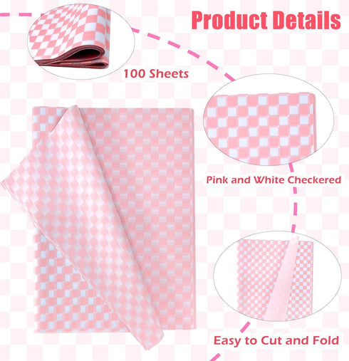 MUNILAIL 100 Sheets Checkered Tissue Paper 14 x 20 Inches Pink and White Tissue Paper for Gift Bags Bulk Wrapping Paper Gift Paper Tissue for Birt...