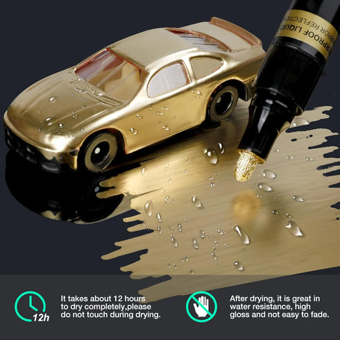 Liquid Gold Chrome Markers, Supper Golden Metallic Paint Pens, Reflective Gloss Permanent Mirror Markers for Model Repairing, Resin Metal Glass Pl...