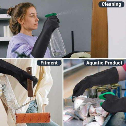 Thick Chemical Resistant Rubber Gloves, Waterproof Cleaning Protective Heavy Duty Gloves, 18" Black Safety Work Gloves, Acid/Alkali/Oil Resistant ...