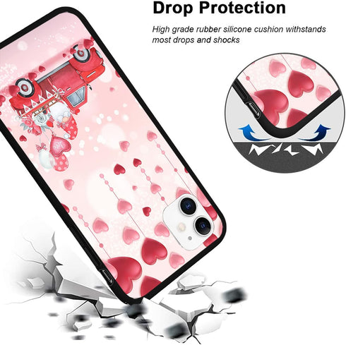 Compatible with iPhone 13 Case 6.1 inch, Valentine's Day Pink Red Love Heart Truck Gnome Phone Case Ultra Slim Thin Silicone Cover Anti-Scratch Sh...