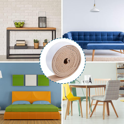 2 Packs Felt Strips with Adhesive Backing Non Slip Felt Furniture Pads Adhesive Felt Roll Felt Tape for Protecting Hardwood Floors Chair Wall Prot...