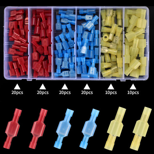 120 Pcs Spade Connectors Kit, Nylon 22-10 Gauge Male and Feamal Spade Terminal Connectors, Quick Disconnect Fully Insulated Nylon Wire Connectors ...