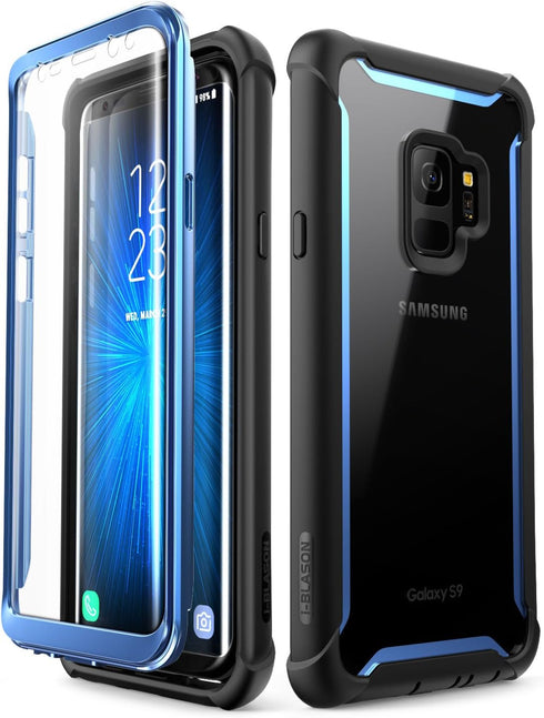 i-Blason Case for Galaxy S9 2018 Release, Ares Full-body Rugged Clear Bumper Case with Built-in Screen Protector (Black/Blue)...