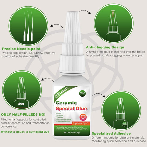 20g Ceramic Glue, Instant Ceramic Super Glue for Porcelain and Pottery Repair, Fast Drying | Heat Resistant | Waterproof Strong Adhesive for Bondi...