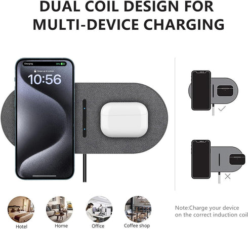 40W Wireless Charging Pad,Dual 20W Charging mat for Apple iPhone 15 14 13 12 11 Pro/Max/Mini/Plus/XS/XR,Airpods 3/2/Pro,2 in 1 Wireless Phone Char...