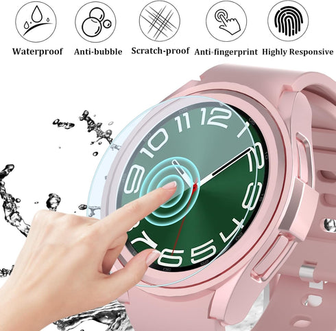 [6+6Pack for Samsung Galaxy Watch 6 Classic Screen Protector Case 47mm, Anti-Fog Tempered Glass and Waterproof Hard PC Protective Bumper Cover Com...