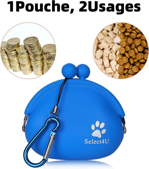 Silicone Dog Treat Pouch with Waist Carebiner, Small Treat Pouch for Pet Training, Cute Portable Treat Bag Container for Leash Darkblue, Best Gift...