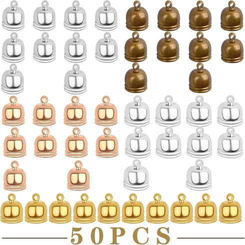 Aylifu 50pcs Brass Tassel Caps, Leather Ends Caps Glue in Barrel Ends for DIY Bracelet Necklace Pendant Jewelry Making, 5 Colors...