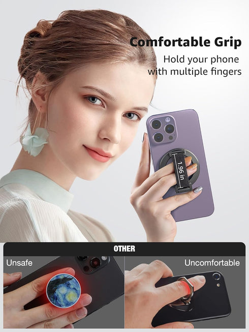 SUPERONE for MagSafe Phone Grip with Finger Strap, Removable Magnetic Ring Holder with Kickstand Finger Loop, MagSafe Accessories for iPhone 15/14...