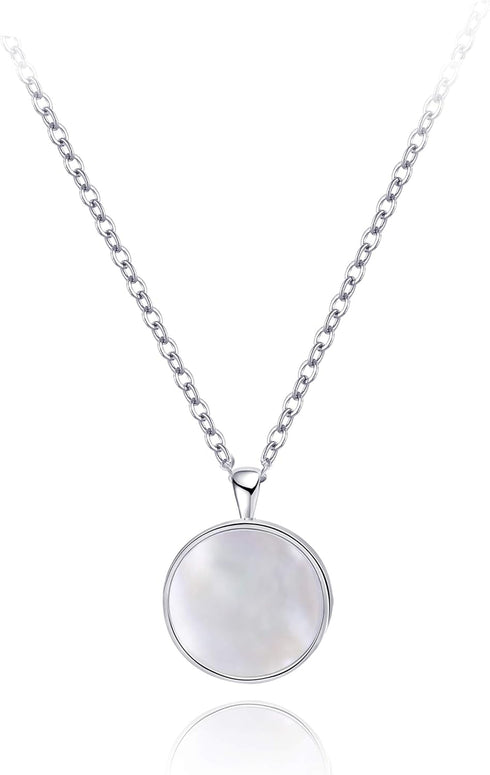 S.Leaf Sterling Silver Necklace - Dainty Mother of Pearl Choker with Pendant for Women...