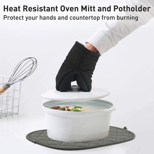 Mini Oven Mitts, 2 Pack Heat Resistant 300 ºF Little Oven Gloves Pot Holder Neoprene Cotton Trivet for Kitchen Cooking - Non-Slip Grip, Hanging Lo...