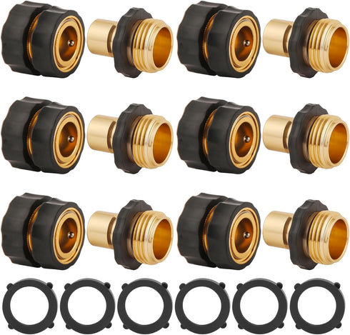 3/4 Inch Garden Hose Quick Connector, Male and Female Quick Connect Hose Fittings, 6 Set...