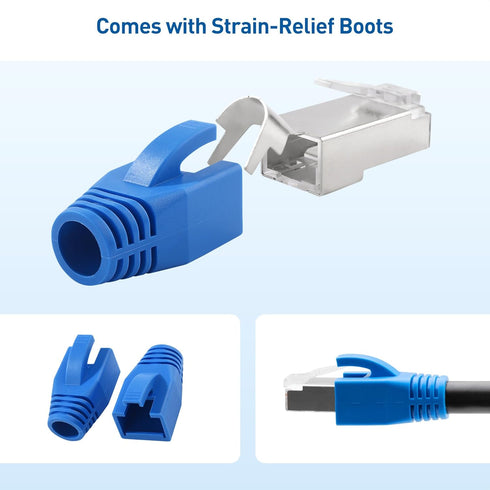 Cable Matters 20-Pack 23-24AWG Shielded Cat8 RJ45 Pass Through Connector with Load Bar & Strain Relief Boots, NOT Compatible with 22AWG Cable (Cat...
