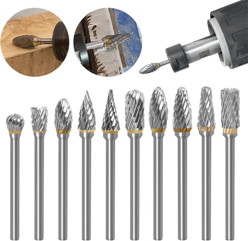 Tungsten Carbide Rotary Burr Die Grinder Bits Single Cut Grinding Head Diameter 12mm with 1/4" Shank Rotary Tool For Woodworking Drilling DIY Engr...