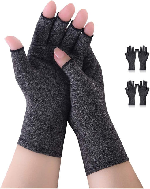 Donfri 2 Pairs Arthritis Compression Gloves for Women Men, Arthritis Pain Relief, Rheumatoid Osteoarthritis, Carpal Tunnel Relief, Fingerless for ...