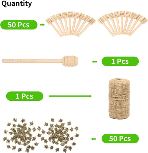 50 Pack 3 Inch Mini Wood Honey Dipper Sticks Set,Honey Stirrer Honey Wand for Honey Jar Dispense Drizzle Honey, 50 Pieces Honeybee Charm Pendants ...