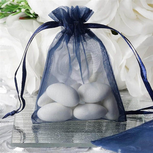 100 Pieces Gifts Organza Bags Navy Blue Drawstring 5x7 Inch for Baby Shower,Christmas,Nurse Birthday,Party Favor,Wedding,Graduation Sheer Mesh Fab...