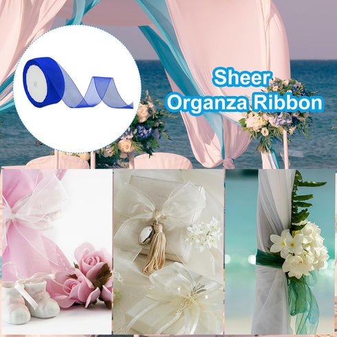 PATIKIL 50 Yd Sheer Organza Ribbon, 6 Roll Chiffon Decoration Fabric for Gift Wrapping, Violet/White/Red/Green/Sapphire Blue/Yellow...