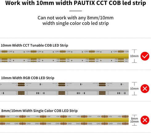 PAUTIX 10mm Connectors for CCT COB LED Strip Light 3 Pin Solderless Terminal Extension Connection Kit,4pcs Dual End Extension Connectors,2pcs Stri...