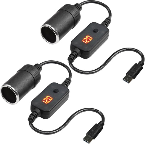 USB C Male to 12V Adapter, USB to Car Cigarette Lighter Socket Converter Cable (2-Pack)......