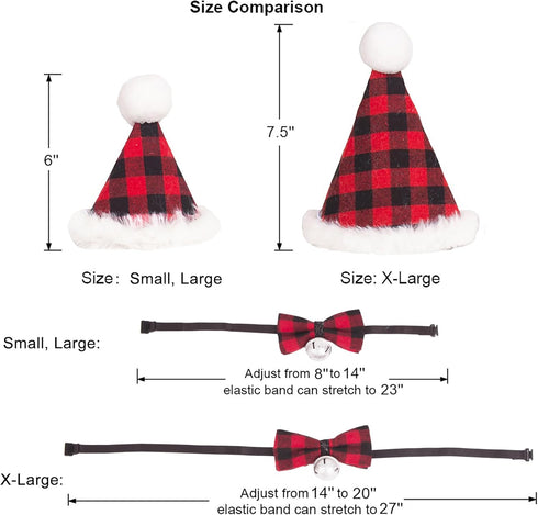 ADOGGYGO Christmas Dog Bandana Hat Bow tie Set - Classic Plaid Pet Scarf Dog Christmas Costume Decoration Accessories for Small Dogs Cats Pets (Sm...