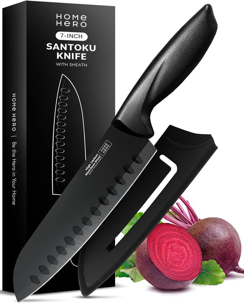 Home Hero 2 Pcs Santoku Knife with Sheath - High Carbon Stainless Steel Chopping Knife with Ergonomic Handle - Razor-Sharp Multi-Purpose Kitchen K...